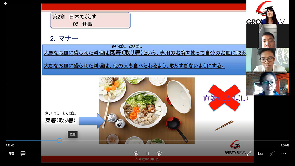 Các bạn học viên được tìm hiểu về văn hóa trong bữa ăn của người Nhật