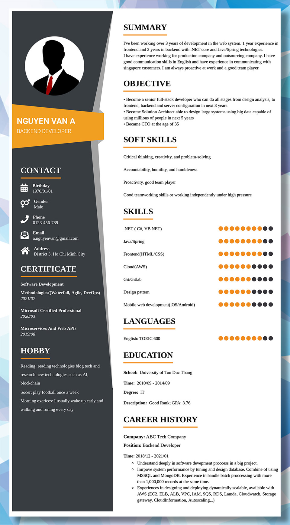 Mẫu CV Backend Developer