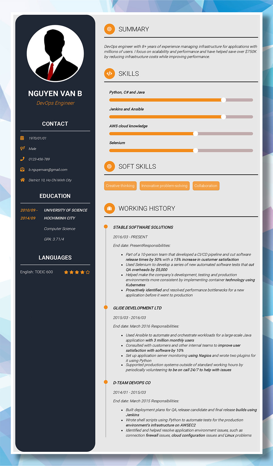 Mẫu CV DevOps Engineer