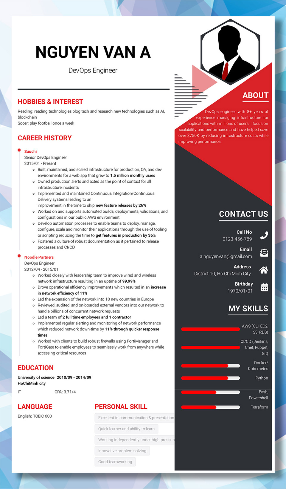 Mẫu CV DevOps Engineer