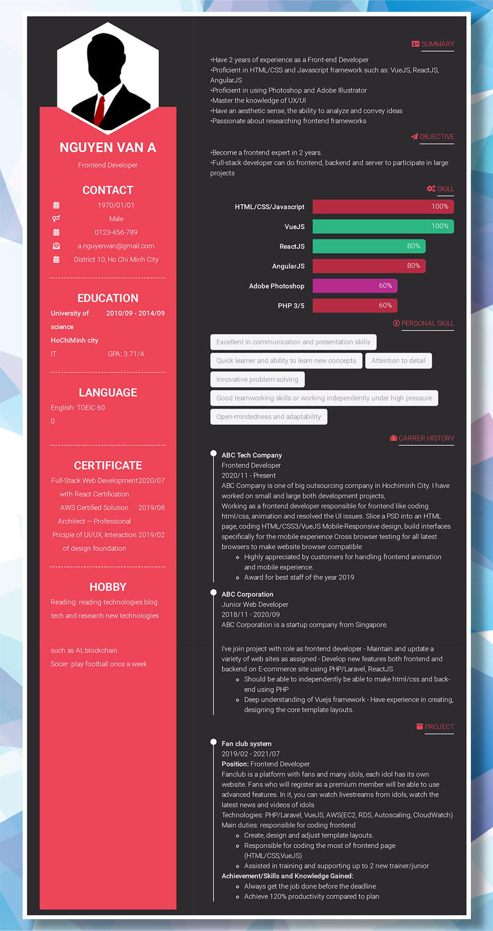 Mẫu CV Frontend Developer