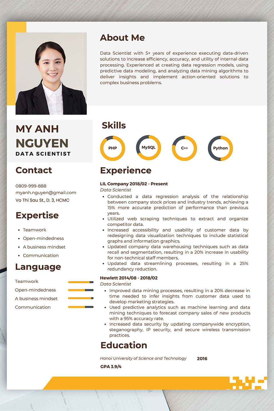 Mẫu CV xin việc vị trí Data Scientist