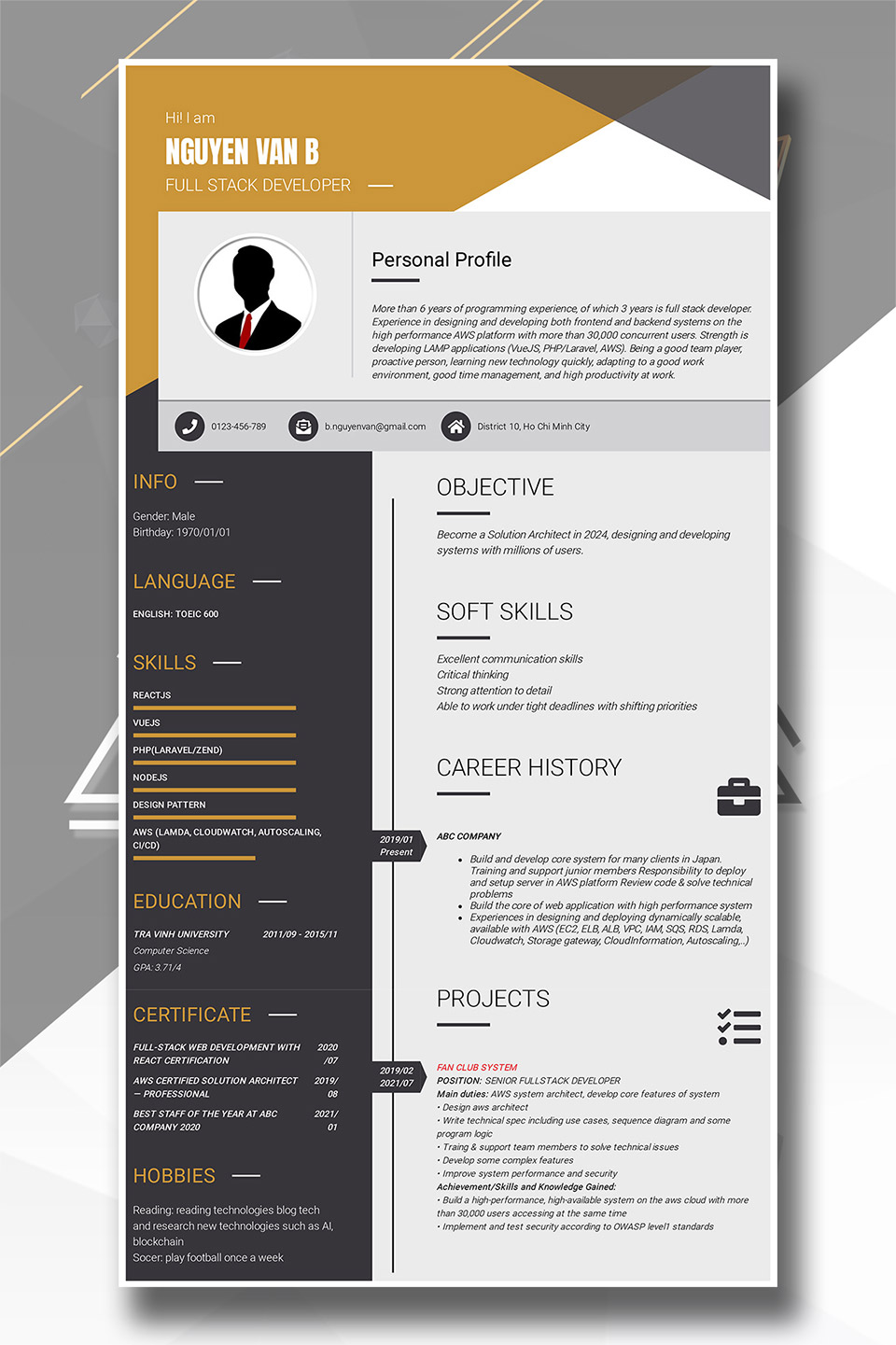 Mẫu CV Fullstack Developer