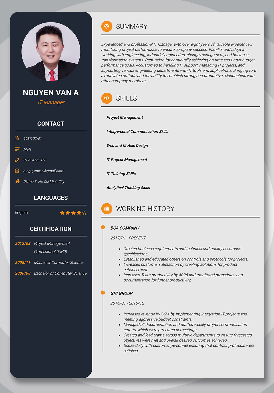 Mẫu CV IT Manager 1