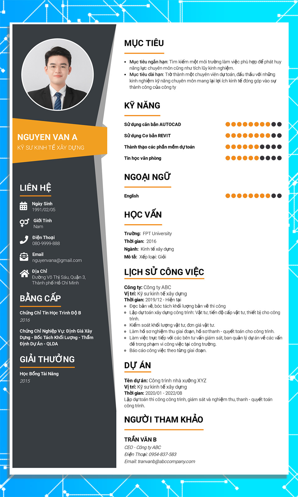 Mẫu CV kỹ sư kinh tế xây dựng