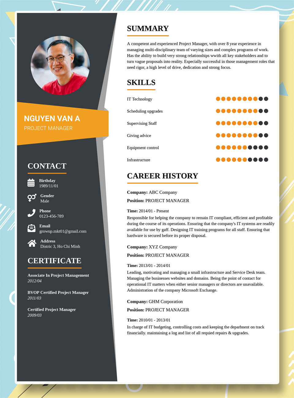 Mẫu CV Project Manager