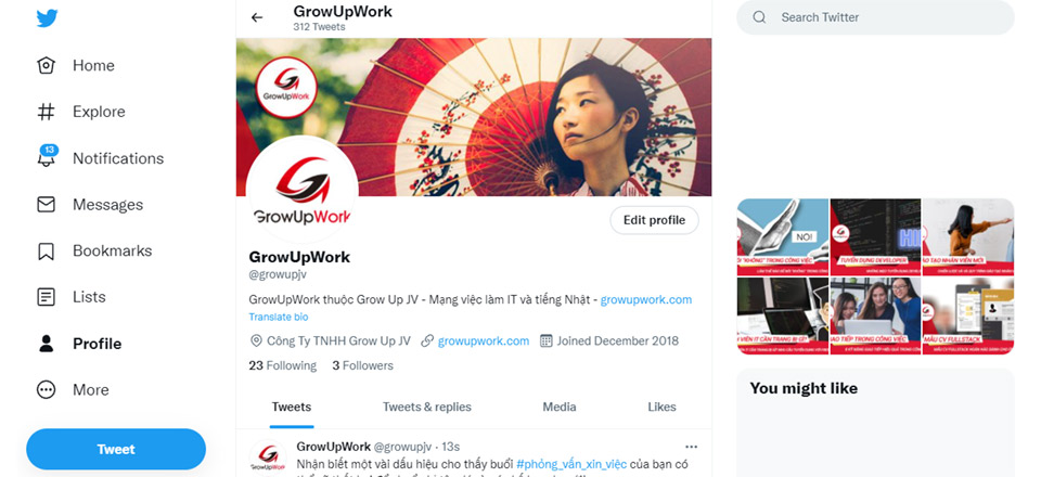 Tạo trang công ty trên Twitter để tăng cường sự hiện diện và phát triển thương hiệu tuyển dụng