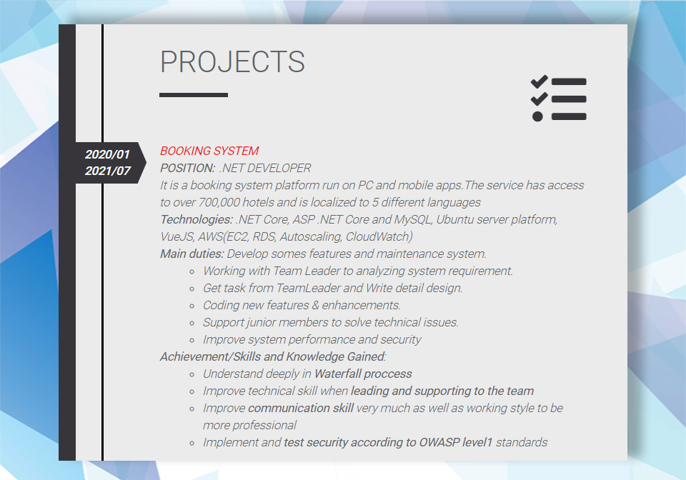 Trình bày skill trong IT chi tiết ở Mục Projects sẽ hiệu quả hơn!