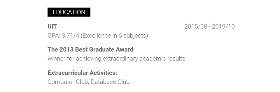 Viết Education trong CV Software Developer